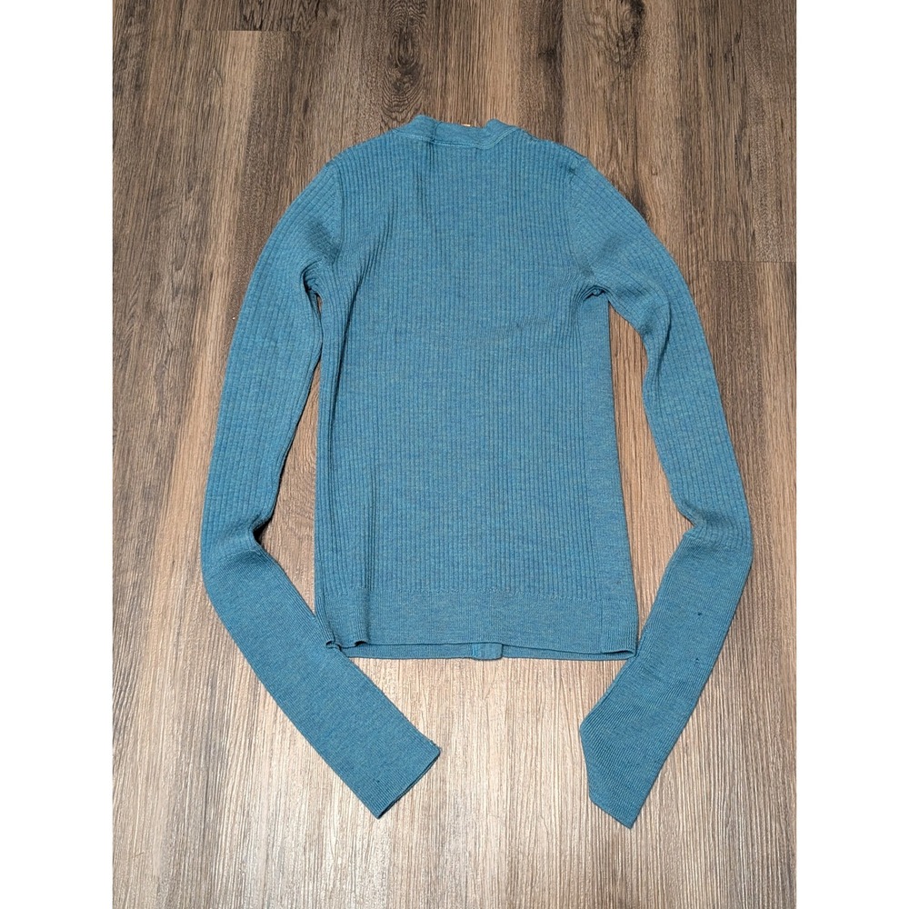 Tory Burch Cardigan Sweater Womens Small Ribbed Knit Teal Gold Buttons READ - Picture 5 of 5